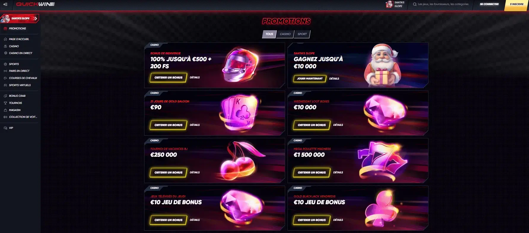 Bonus et promotions pour les meilleur joueurs Quick Win Bonus et promotions pour les joueurs Quick Win