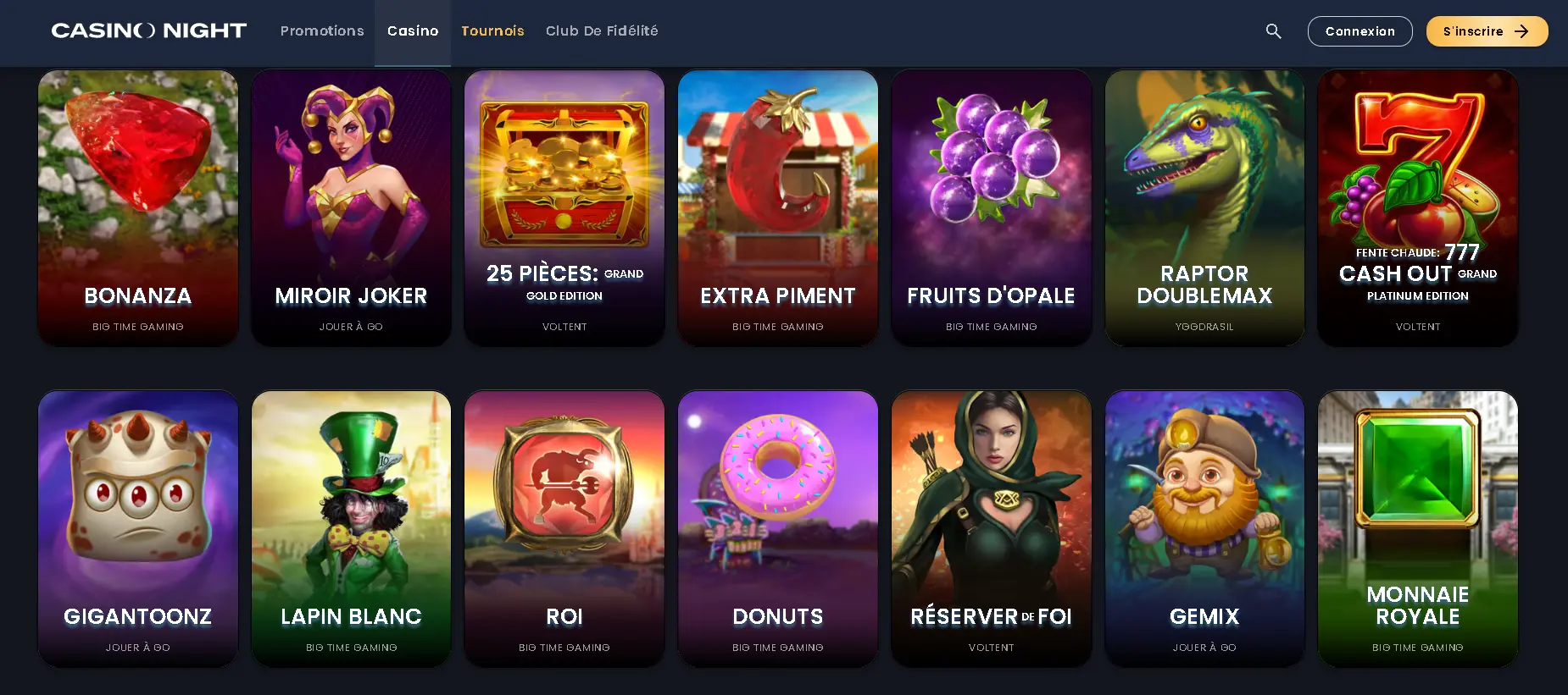 Jeux proposés par casino en ligne Night Jeux proposés par casino Night